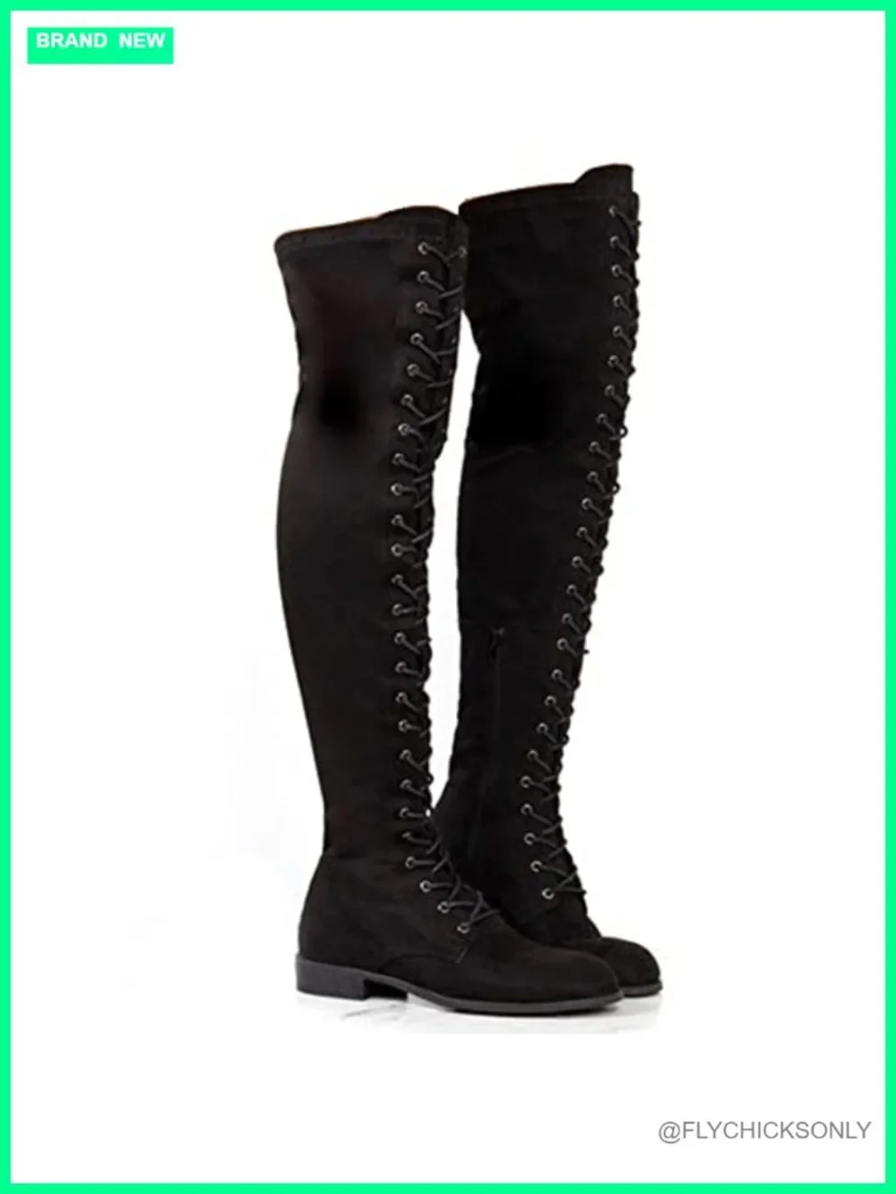 Women's Over The Knee Lace Up Tall Boots Low Heel Suede Leather